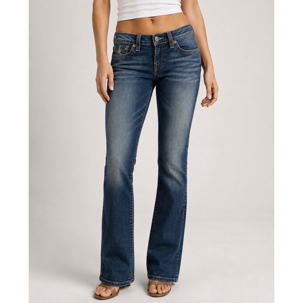 True Religion Joey Women Jeans Low Rise Flare Bootcut Blue Denim Y2K 28